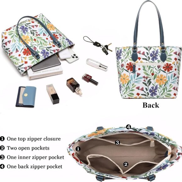 Women’s Nylon Tote Bag Waterproof Large Organizer Pockets Zipper Ideal